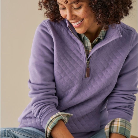 L.L. Bean Quilted Quarter-Zip Pullover in Purple - Picture 1 of 8